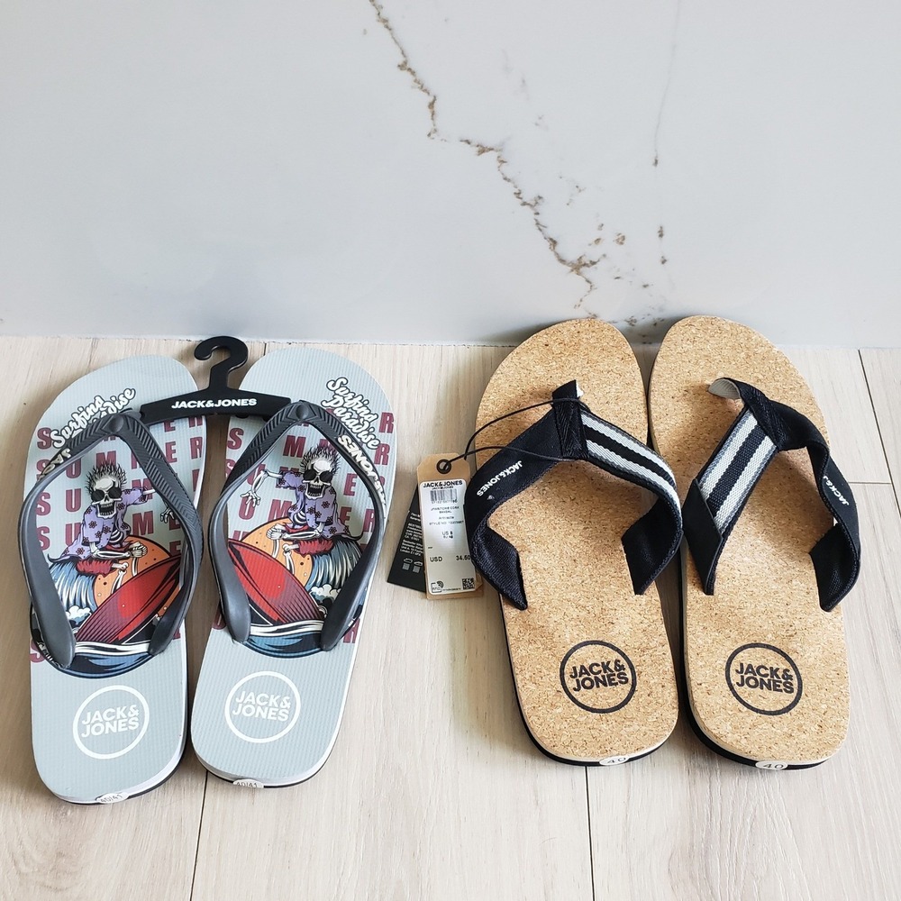 Jack and Jones Flip Flops Mens 8 Neutral Cork Sandals Graphic Bundle 2